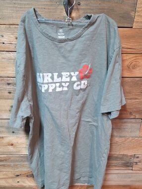 Hurley Olive Green Graphic Tee with White Logo and Red Flower